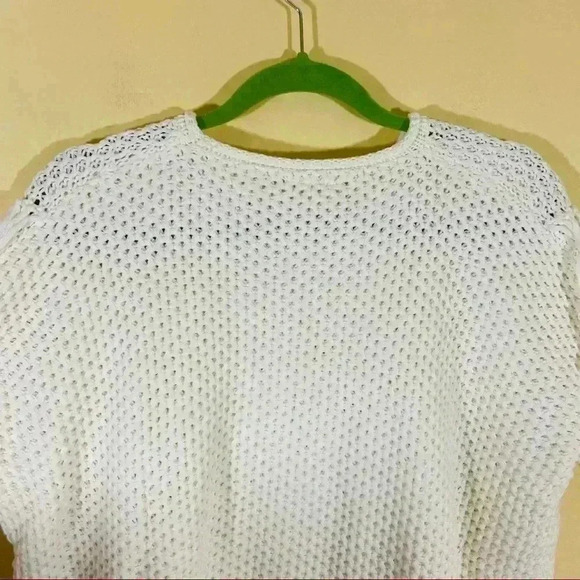 PPLA Creme Crochet 3/4 Sleeve 100% Cotton Loose Knit Cropped Sweater Size S - Picture 10 of 13